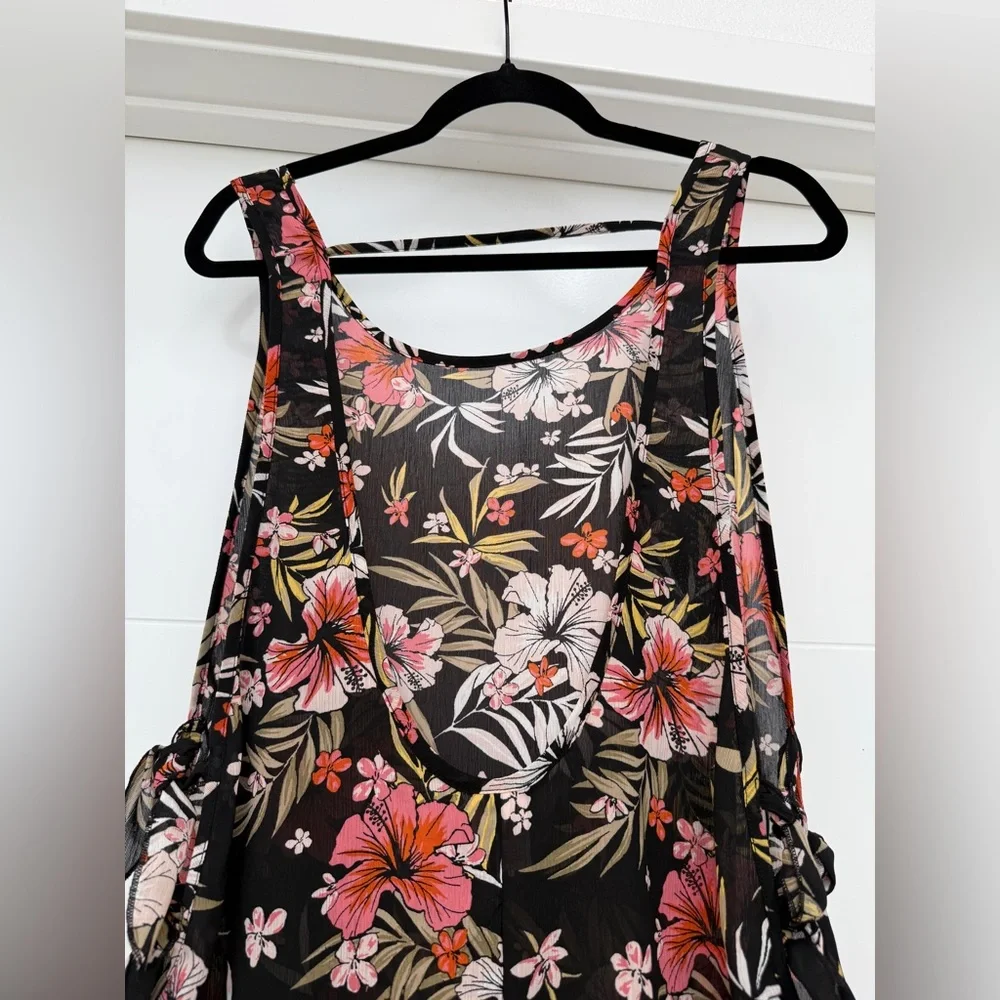 Xhilaration Side Tie Black Floral Lightweight Swim Coverup Dress Vacation Size S - Picture 9 of 10